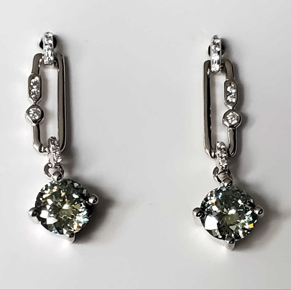 πNEW 2 Ctw Green Diamond Drop Earrings - Picture 2 of 12